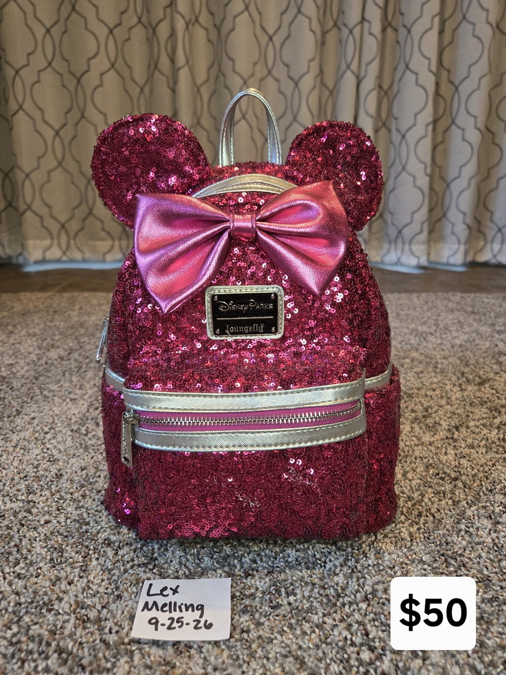 Loungefly Disney Parks Pink Sequin Minnie Ear Mini Backpack